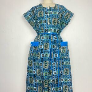 DEADSTOCK 1940’s 40s Vintage Midi Crisp Cotton Paisley Day Dress w Tie Belt XL